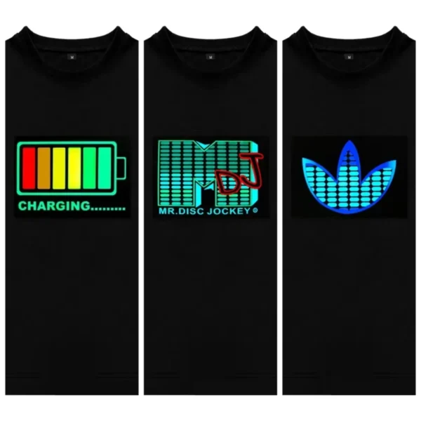 2025 LED T-Shirt: Sound Activated EL Equalizer Cotton Tee - Men's Voice Control
