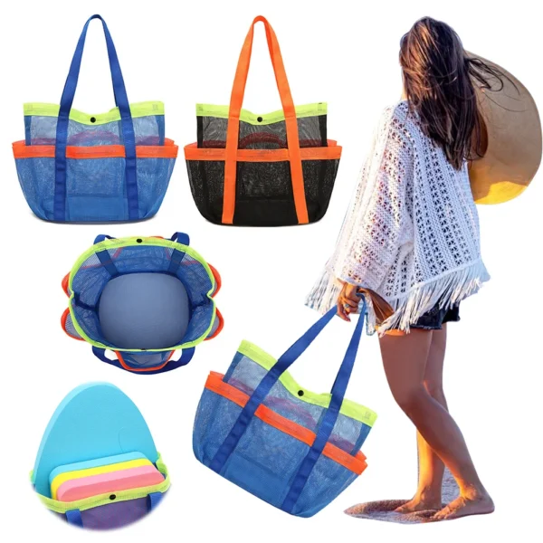 Mesh Beach Bag Portable Pool Bag Lightweight Sand Toy Organizer Bag Waterproof Sandproof for Cruise Swim Vacation Essentials