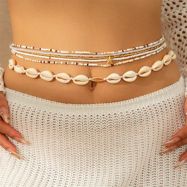 Ingemark 6Pcs Boho Starfish Pendant Waist Chain for Women Girls Summer Beach Bikini Elastic Belly Belt Y2K Jewelry Accessories