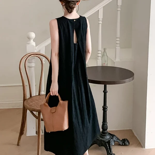 NYFS 2025 Summer New Korea Woman Dress Vestidos Robe Elbise Loose Plus Size Solid Sleeveless Backless Long Dress L-4XL