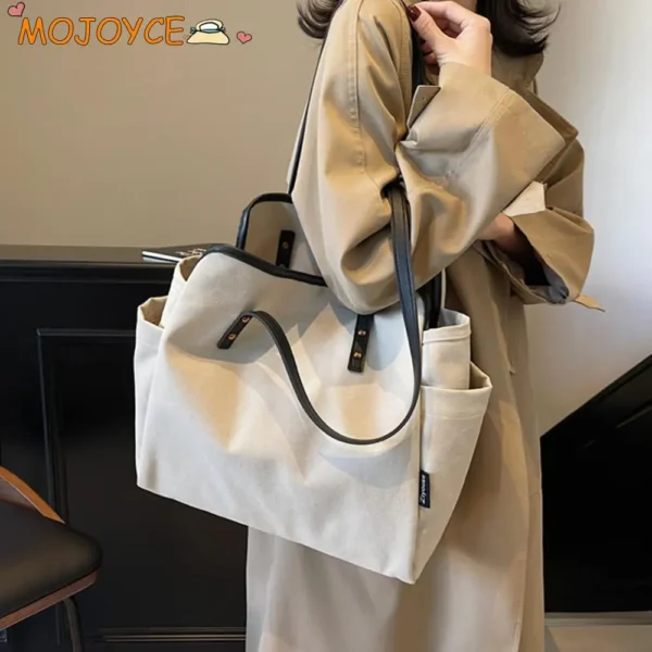 Vintage Canvas Women's Underarm Bag Large Capacity Tote Bag Multi Pockets Casual Handbag Ladies Versatile Commuting Shoulder Bag