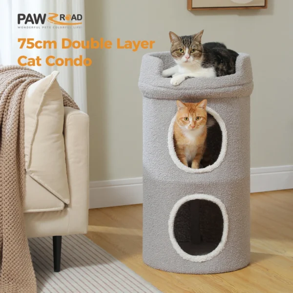 Double-Deck Cat Condo for Indoor, Cat House with Two Large Cozy Condos, Spacious Cat Bed with Flower Perch, Cat Accessories