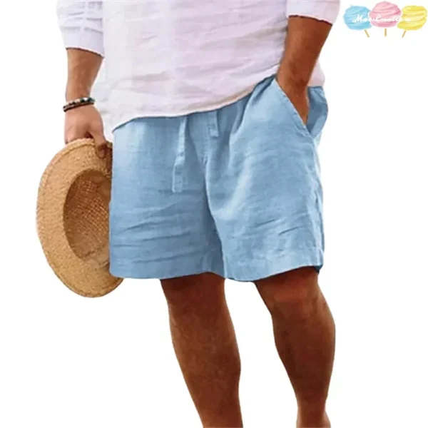 2025 Fashion New Summer Men's Solid Short Casual Shorts Drawstring Breathable Beach Pants Cotton linen Sports Shorts