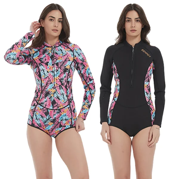 DEMMET Woman Diving Suit 1.5MM/3MM Neoprene Diving Equipment Printing Long Sleeve Bikini Swimsuit Women Korean Swimwear