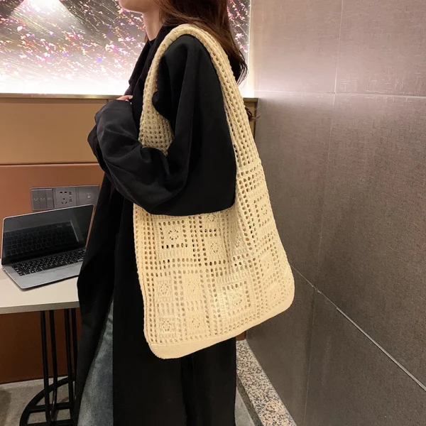 Women Crochet Shoulder Bag Beach Large Capacity Casual Mesh Handbag Hollow Out Fashion Tote Bags Bohemian Style Weave Hobo Bag