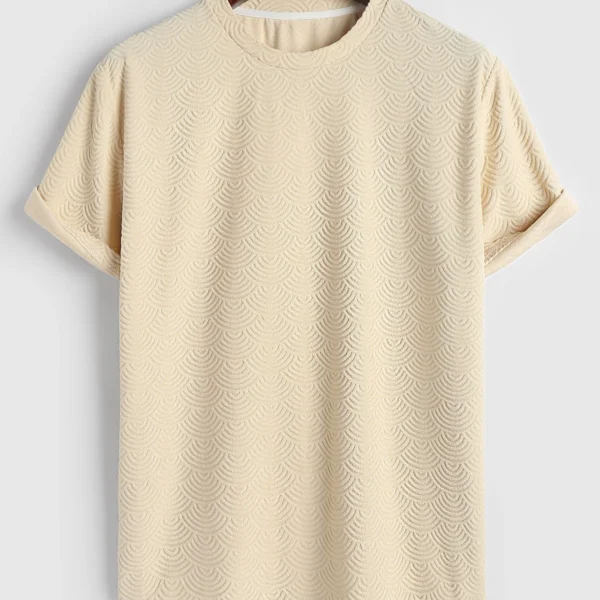 Men's Geometric Jacquard Crew Neck Short Sleeves Terry Cloth Textured Casual T Shirt