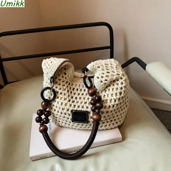 Crochet Tote Bag for Women Mesh Beach Summer Bag Adjustable Strap Handbag Large Capacity Hobo Bag for Travel Vacation