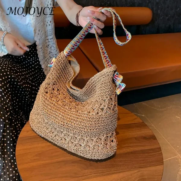 Women Vacation Straw Bag Large Capacity Casual Beach Bag Magnetic Closure Versatile Tote Bag Shopping Work Date Party Bag
