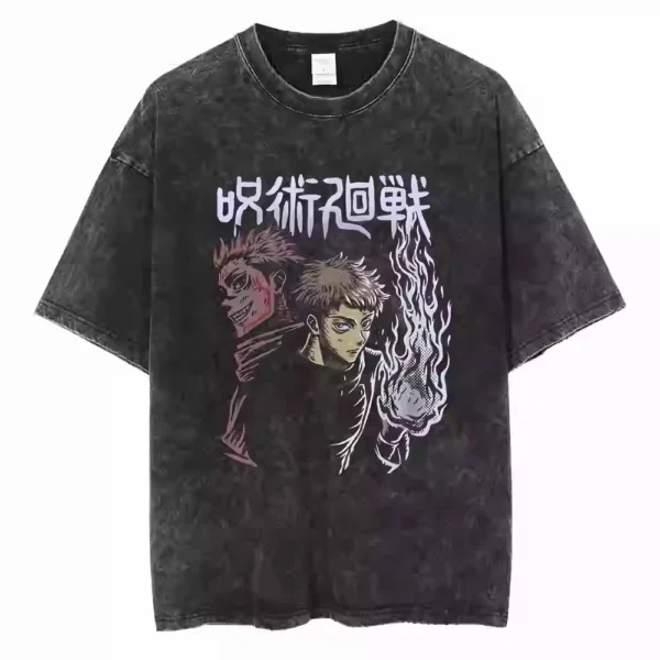 Jujutsu Kaisen High-Street Washed Distressed Casual Sporty Light Luxury Men's Tees, Women's Short Tees & Couple Styles