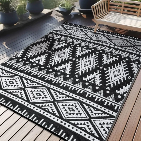 Kitinjoy – tapis d'extérieur imperméable et réversible, en paille en plastique, style Boho, pour patio, intérieur, RV, pour camping familial, pique-nique