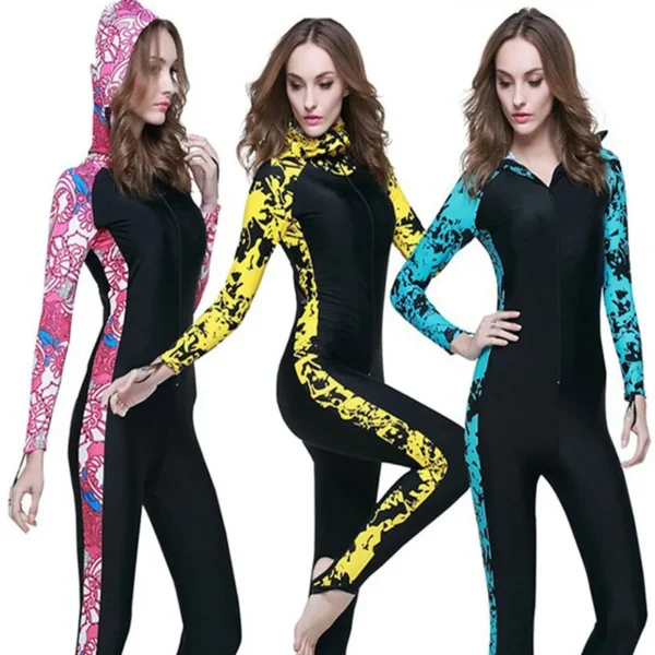 Professional Women Wetsuit Hood Diving Suit Swimwear Full Body Snorkeling Long Sleeve Outdoor Diving Quick Dry Dive Surf Suit