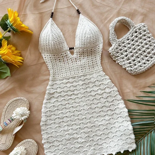 Soleia Sommerkleid V-Ausschnitt Holzperlen Ombre | Sexy Strandkleid