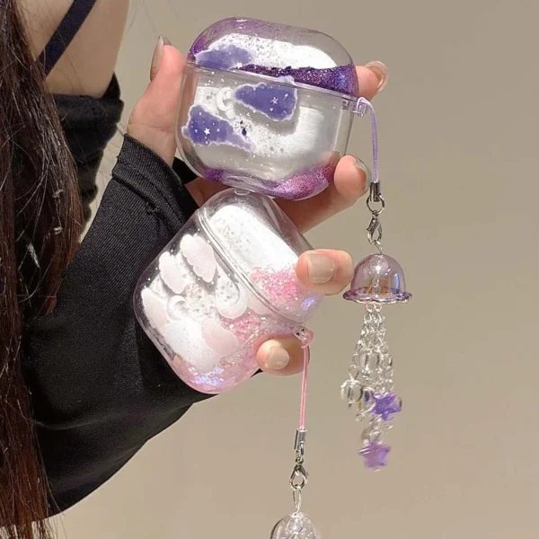 Ins quicksand shiny glitter cloud moon pink purple cartoon cute earphone case for apple airpods 4 3 2 1 pro 2nd crystal cover